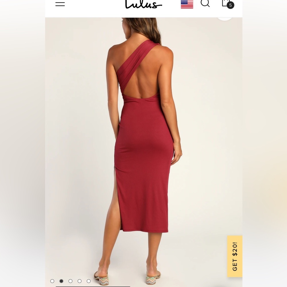 NWT LULUS Pure Attraction Burgundy One-Shoulder Ribbed Midi Dress